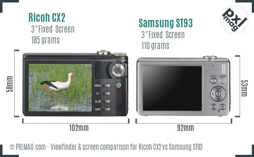 Ricoh CX2 vs Samsung ST93 Screen and Viewfinder comparison