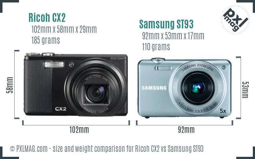 Ricoh CX2 vs Samsung ST93 size comparison