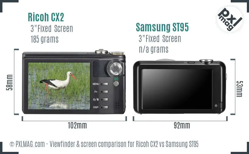 Ricoh CX2 vs Samsung ST95 Screen and Viewfinder comparison