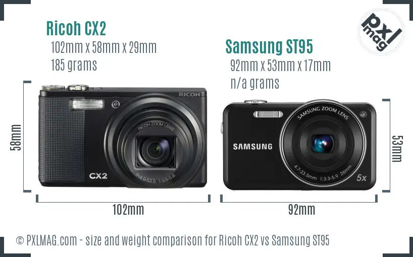 Ricoh CX2 vs Samsung ST95 size comparison