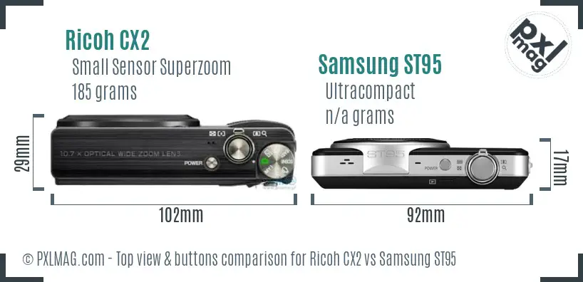 Ricoh CX2 vs Samsung ST95 top view buttons comparison