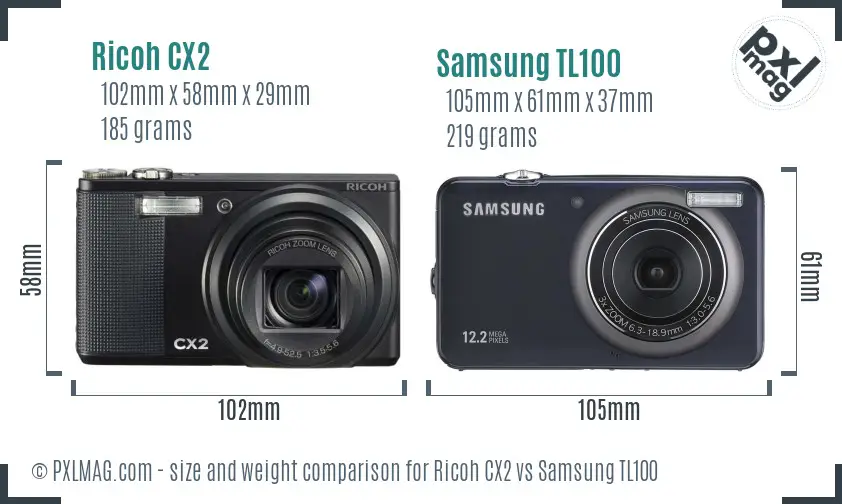 Ricoh CX2 vs Samsung TL100 size comparison