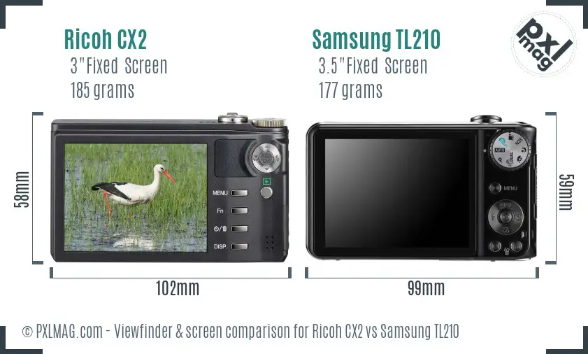 Ricoh CX2 vs Samsung TL210 Screen and Viewfinder comparison