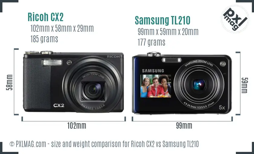 Ricoh CX2 vs Samsung TL210 size comparison