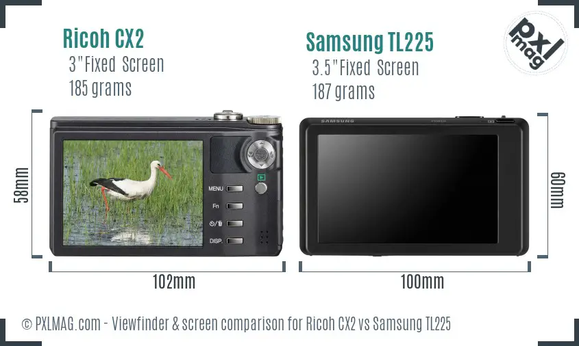 Ricoh CX2 vs Samsung TL225 Screen and Viewfinder comparison