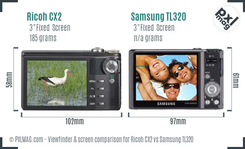 Ricoh CX2 vs Samsung TL320 Screen and Viewfinder comparison