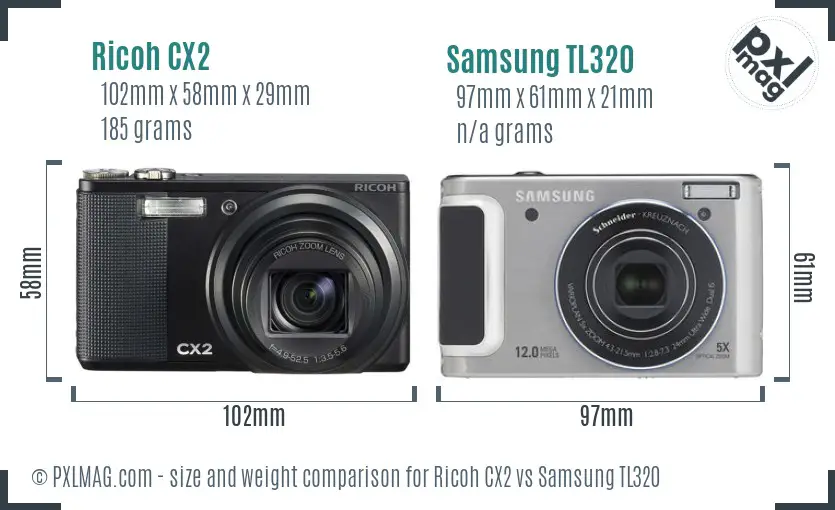 Ricoh CX2 vs Samsung TL320 size comparison