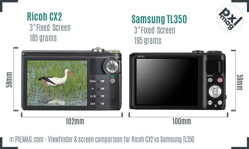 Ricoh CX2 vs Samsung TL350 Screen and Viewfinder comparison