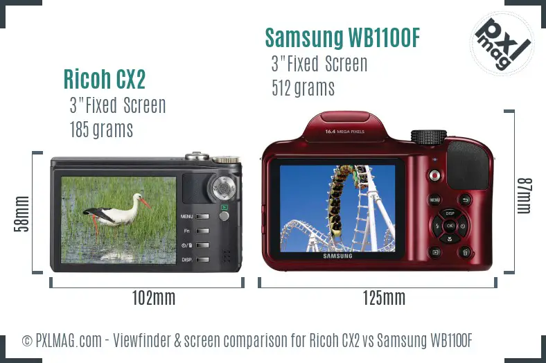 Ricoh CX2 vs Samsung WB1100F Screen and Viewfinder comparison