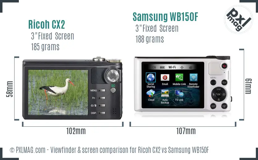 Ricoh CX2 vs Samsung WB150F Screen and Viewfinder comparison