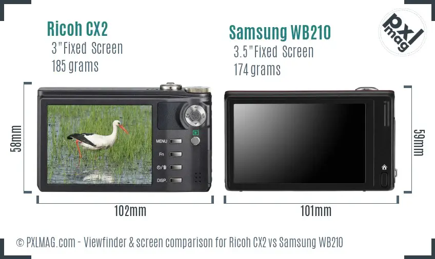 Ricoh CX2 vs Samsung WB210 Screen and Viewfinder comparison