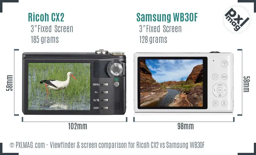 Ricoh CX2 vs Samsung WB30F Screen and Viewfinder comparison