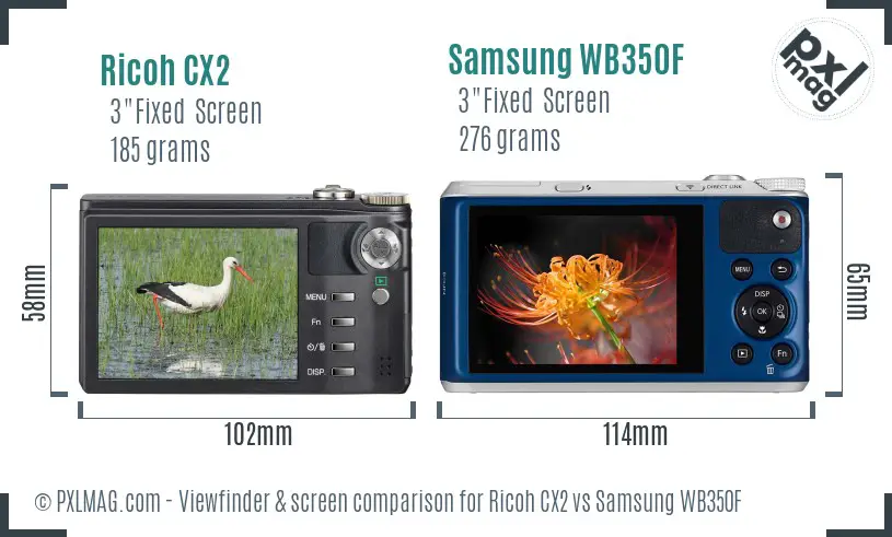 Ricoh CX2 vs Samsung WB350F Screen and Viewfinder comparison