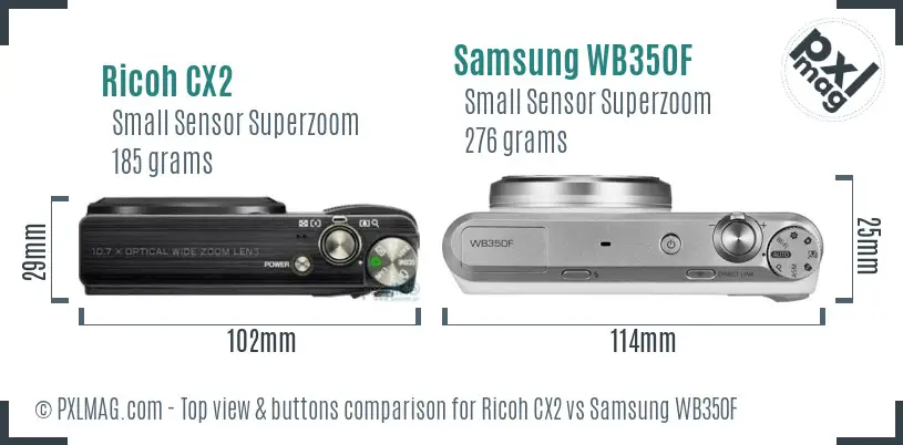 Ricoh CX2 vs Samsung WB350F top view buttons comparison