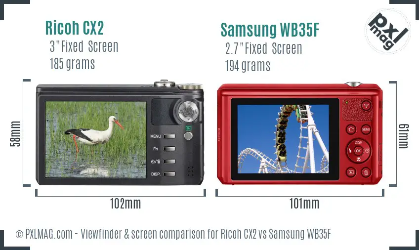 Ricoh CX2 vs Samsung WB35F Screen and Viewfinder comparison