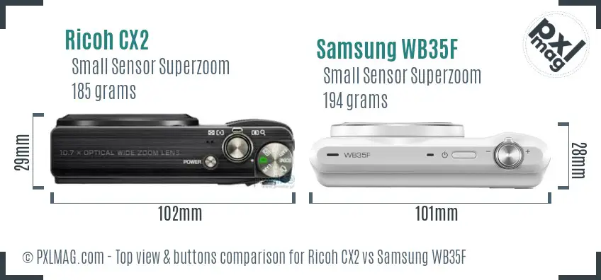 Ricoh CX2 vs Samsung WB35F top view buttons comparison