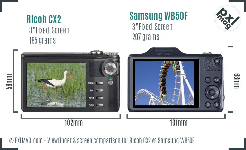 Ricoh CX2 vs Samsung WB50F Screen and Viewfinder comparison