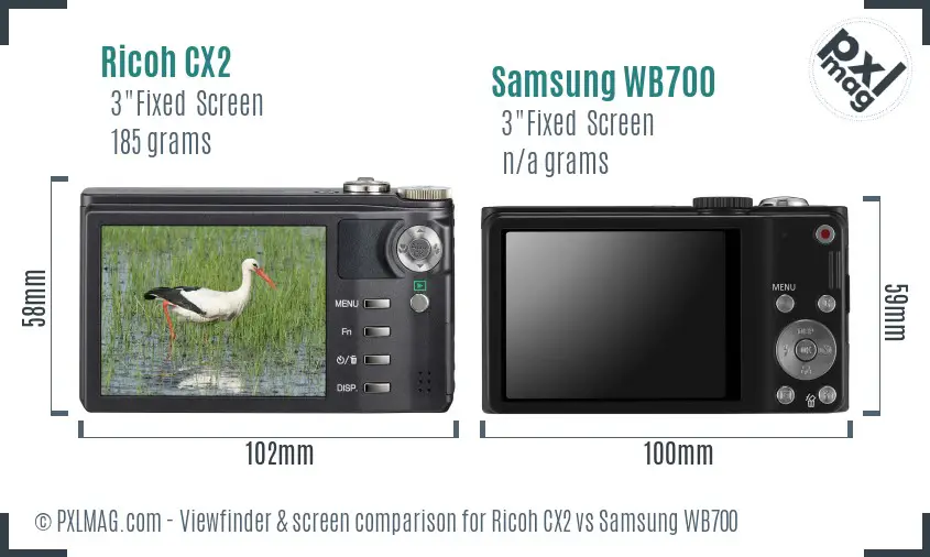 Ricoh CX2 vs Samsung WB700 Screen and Viewfinder comparison