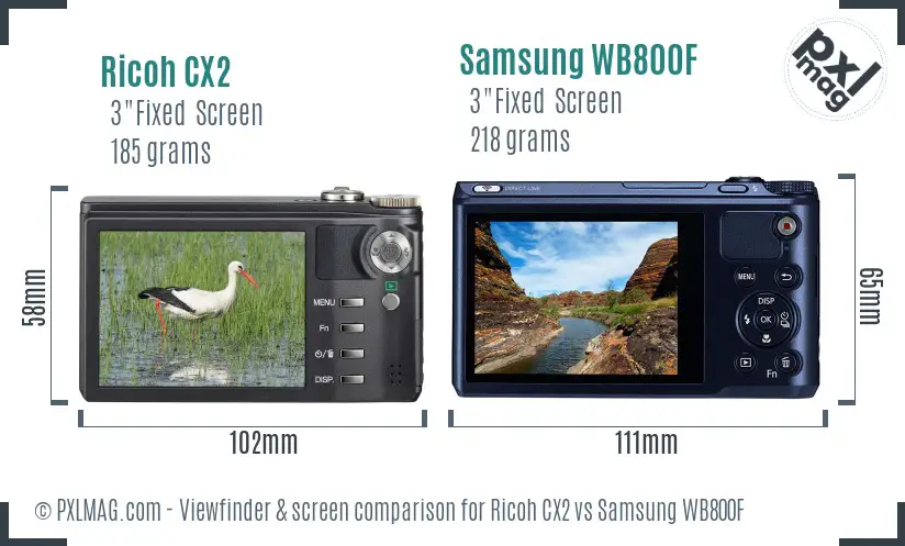 Ricoh CX2 vs Samsung WB800F Screen and Viewfinder comparison