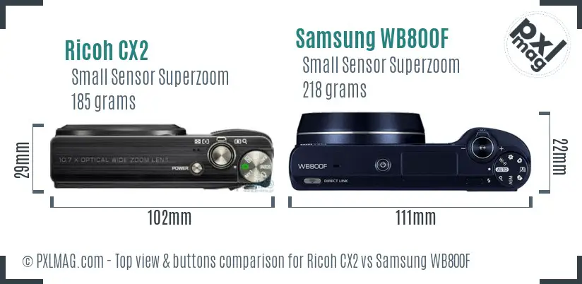 Ricoh CX2 vs Samsung WB800F top view buttons comparison