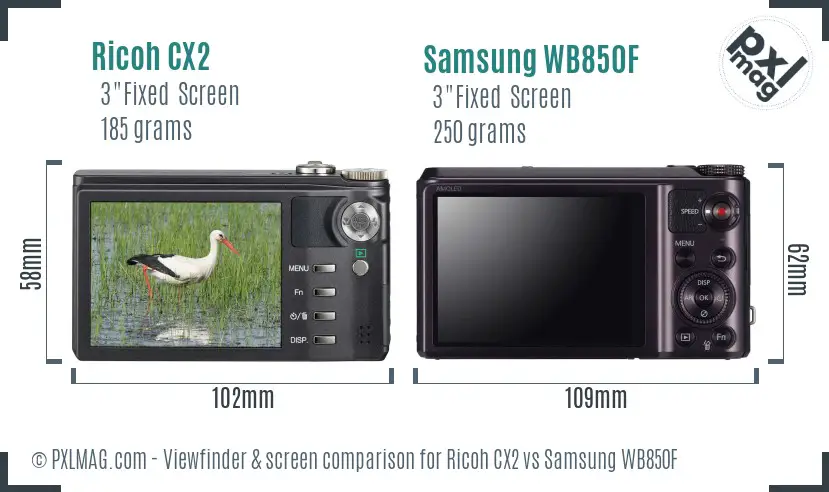 Ricoh CX2 vs Samsung WB850F Screen and Viewfinder comparison