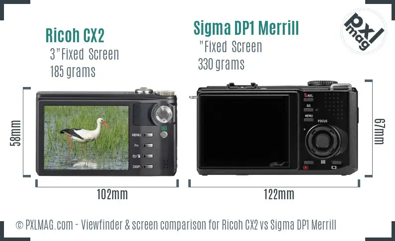 Ricoh CX2 vs Sigma DP1 Merrill Screen and Viewfinder comparison