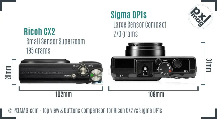 Ricoh CX2 vs Sigma DP1s top view buttons comparison