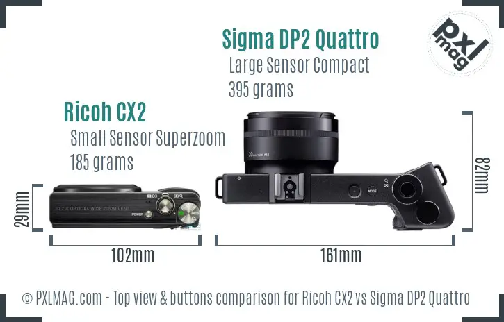 Ricoh CX2 vs Sigma DP2 Quattro top view buttons comparison