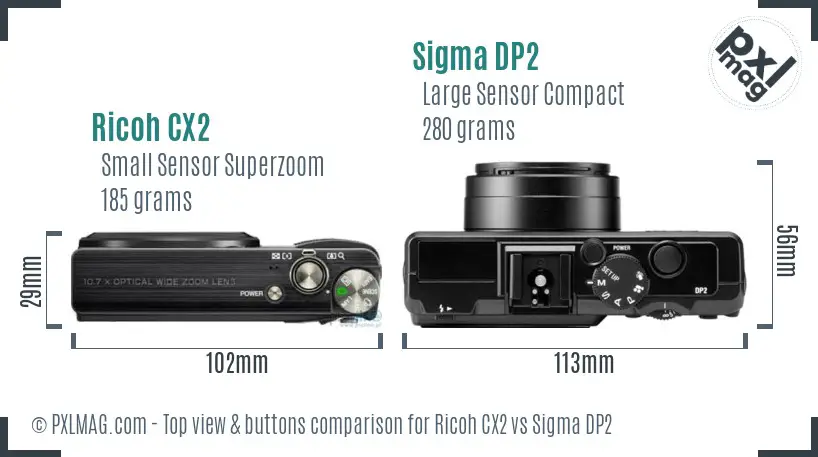 Ricoh CX2 vs Sigma DP2 top view buttons comparison