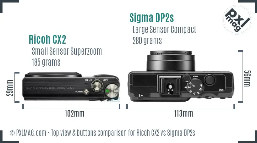 Ricoh CX2 vs Sigma DP2s top view buttons comparison