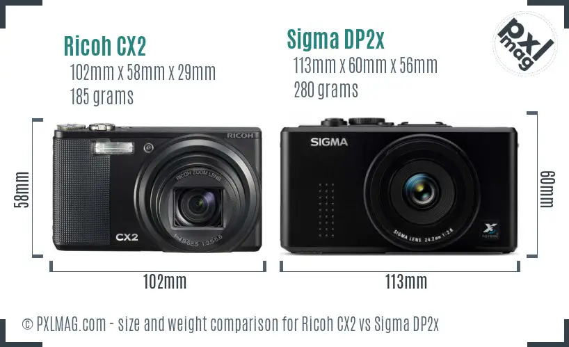 Ricoh CX2 vs Sigma DP2x size comparison