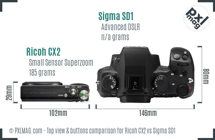 Ricoh CX2 vs Sigma SD1 top view buttons comparison