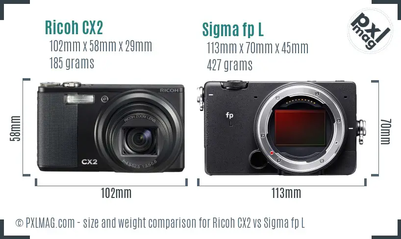 Ricoh CX2 vs Sigma fp L size comparison