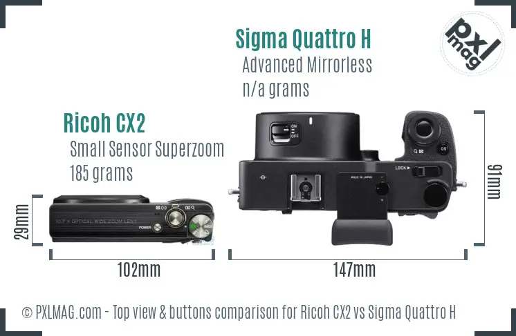 Ricoh CX2 vs Sigma Quattro H top view buttons comparison