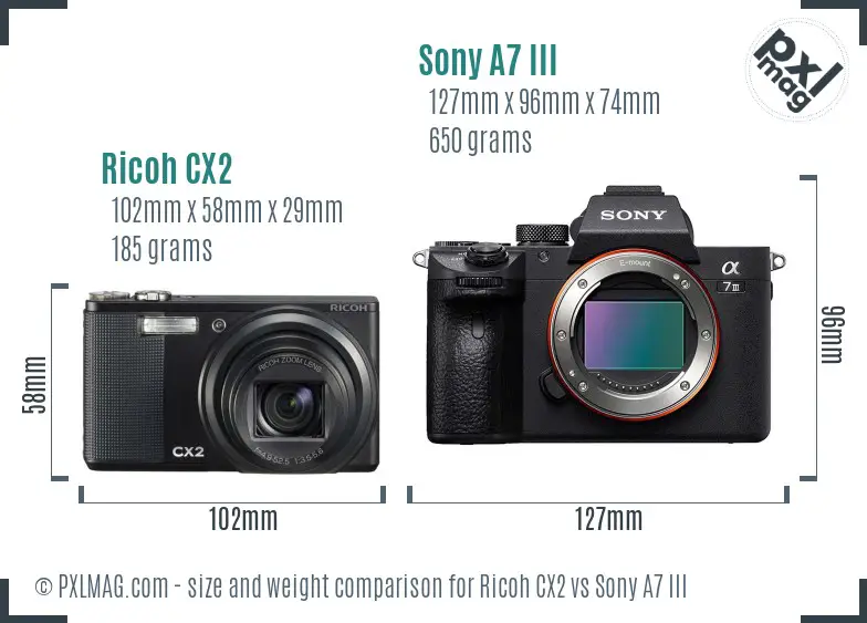 Ricoh CX2 vs Sony A7 III size comparison
