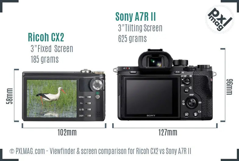 Ricoh CX2 vs Sony A7R II Screen and Viewfinder comparison