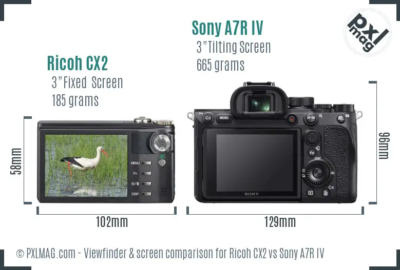 Ricoh CX2 vs Sony A7R IV Screen and Viewfinder comparison