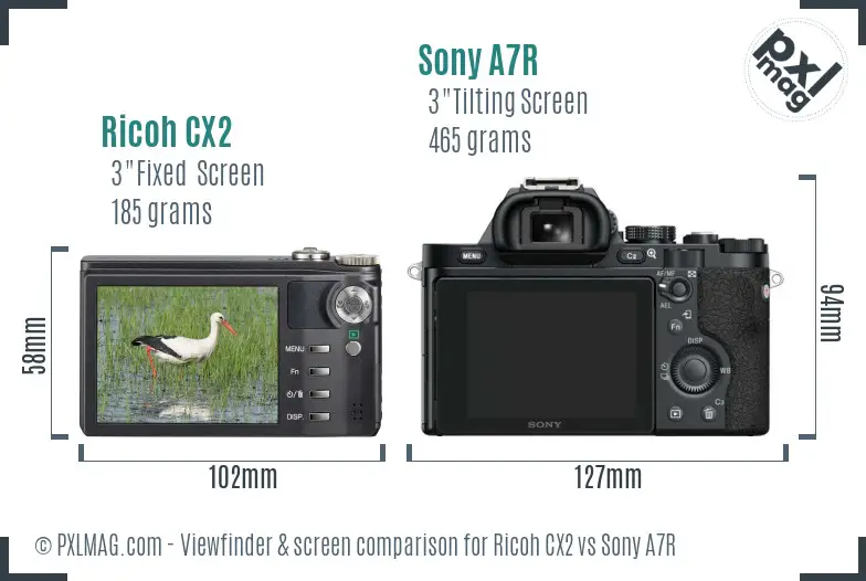 Ricoh CX2 vs Sony A7R Screen and Viewfinder comparison