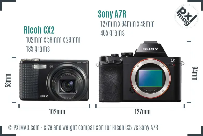 Ricoh CX2 vs Sony A7R size comparison