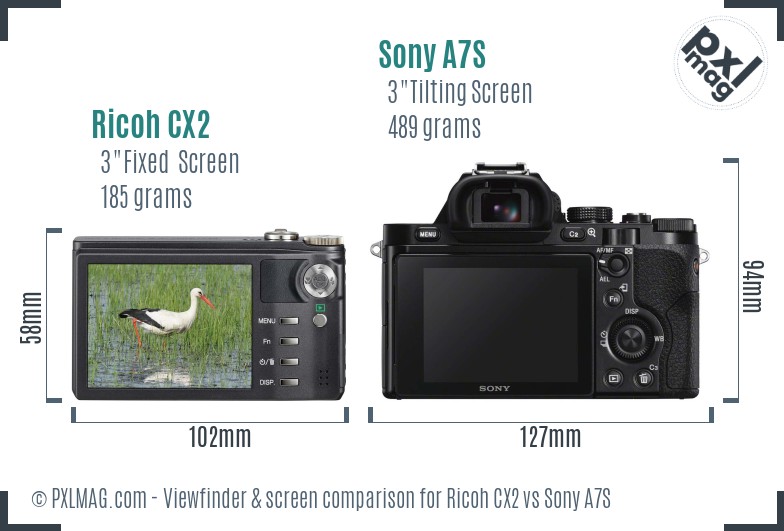 Ricoh CX2 vs Sony A7S Screen and Viewfinder comparison