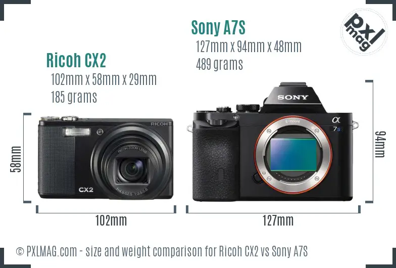 Ricoh CX2 vs Sony A7S size comparison