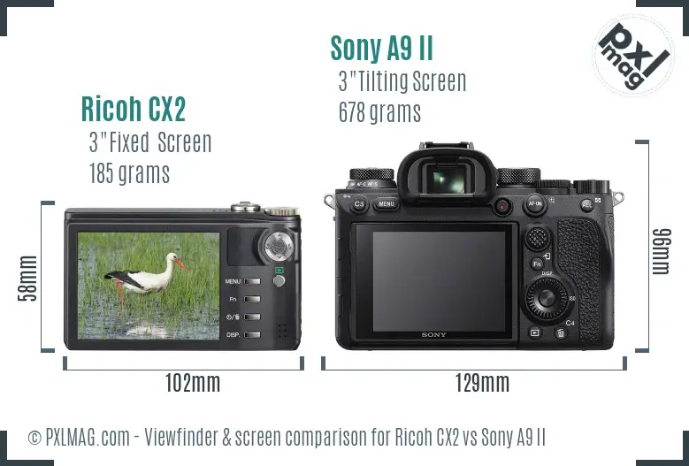 Ricoh CX2 vs Sony A9 II Screen and Viewfinder comparison