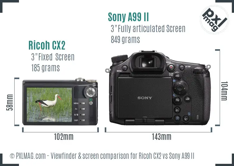 Ricoh CX2 vs Sony A99 II Screen and Viewfinder comparison Ricoh CX2 vs Sony A99 II Screen and Viewfinder comparison