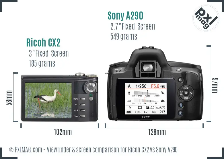 Ricoh CX2 vs Sony A290 Screen and Viewfinder comparison Ricoh CX2 vs Sony A290 Screen and Viewfinder comparison