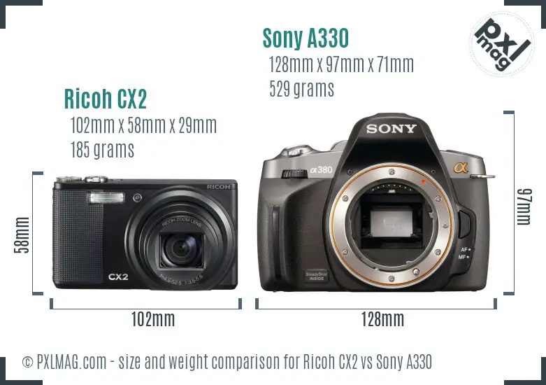 Ricoh CX2 vs Sony A330 size comparison