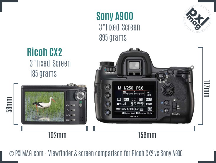 Ricoh CX2 vs Sony A900 Screen and Viewfinder comparison