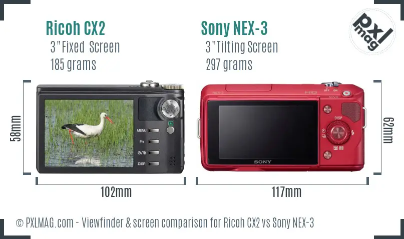 Ricoh CX2 vs Sony NEX-3 Screen and Viewfinder comparison