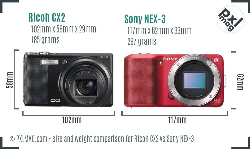 Ricoh CX2 vs Sony NEX-3 size comparison