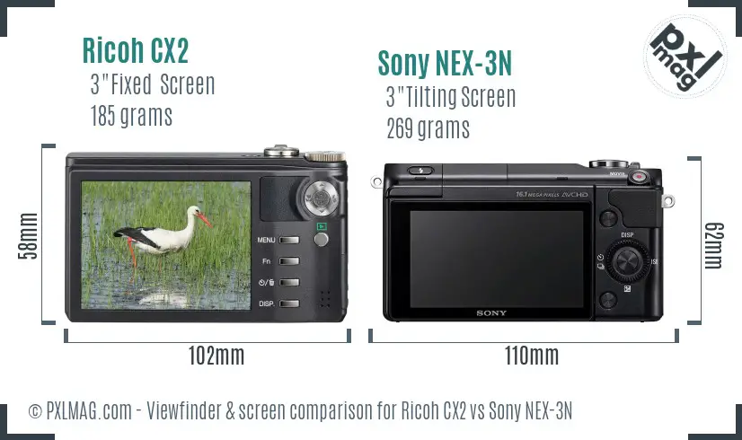 Ricoh CX2 vs Sony NEX-3N Screen and Viewfinder comparison