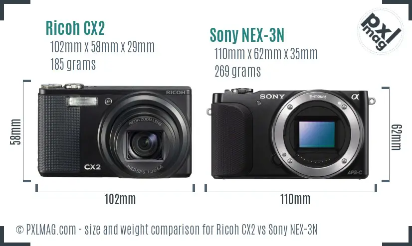 Ricoh CX2 vs Sony NEX-3N size comparison